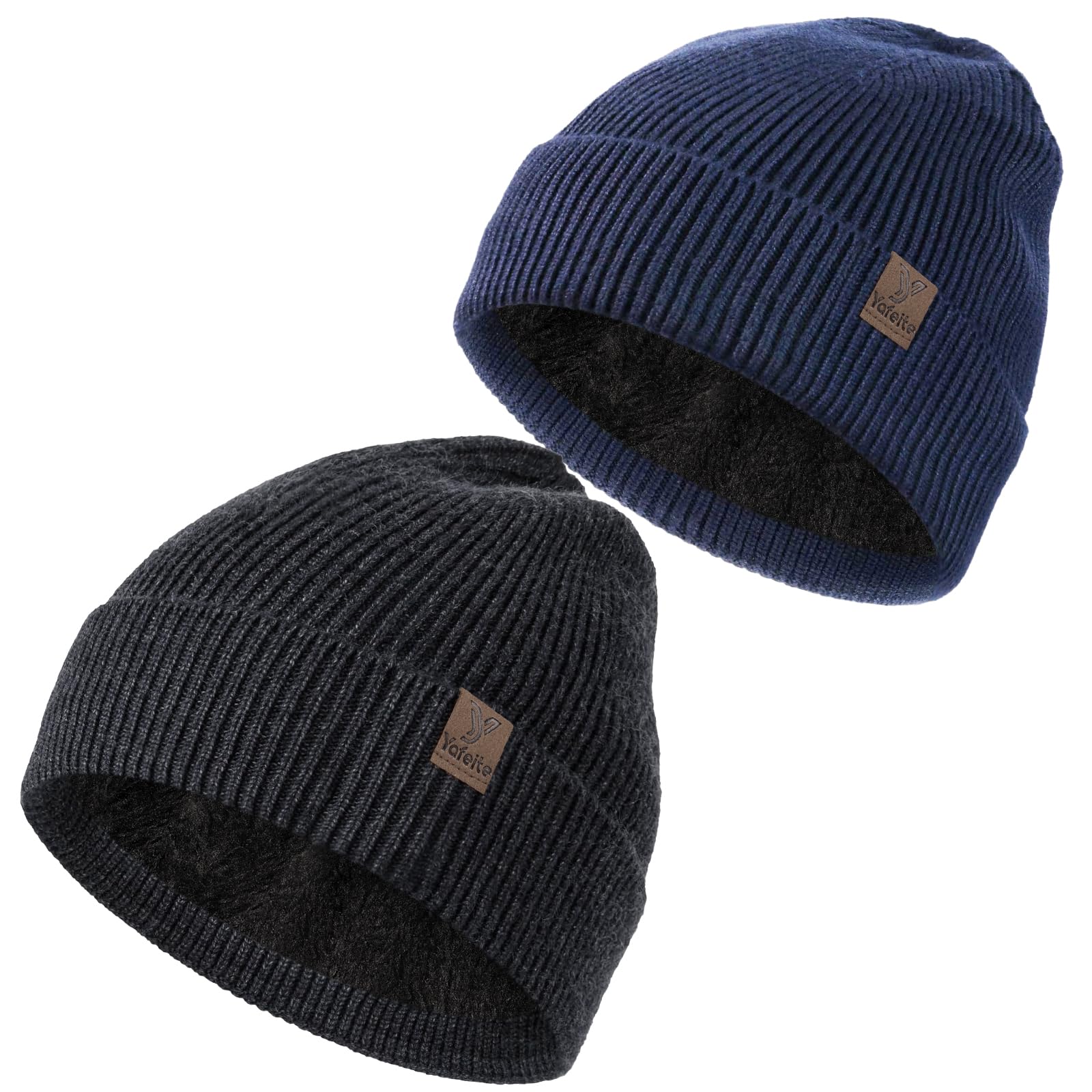 Winter Beanies Hats for Men Women, 2-Pack Soft Fleece Lined Beanie, Insulated Ski Stocking Cap for Cold Weather